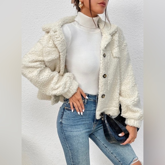 SHEIN EZwear Drop Shoulder Flap Detail Teddy Jacket - Picture 4 of 6